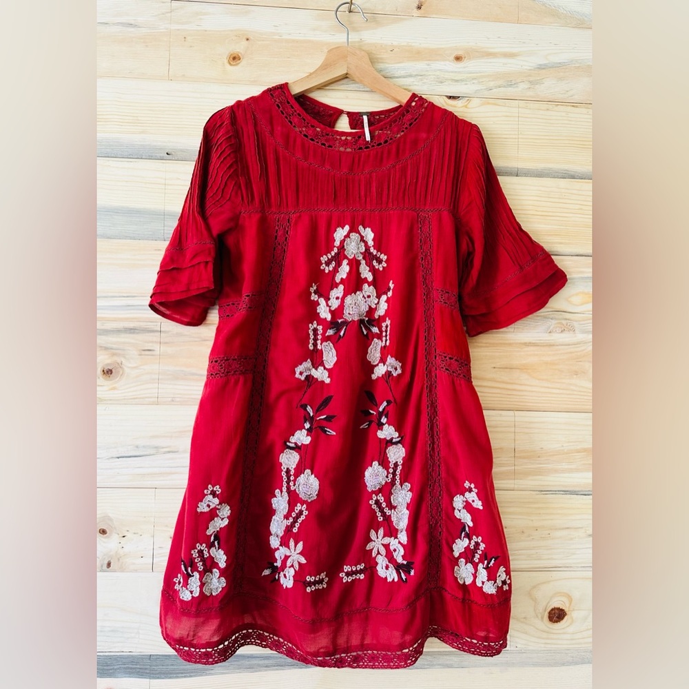 Free People Perfect Victorian rust mini Dress embroireded mini Dress - Picture 2 of 6